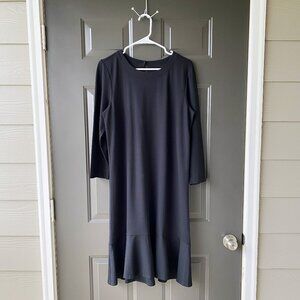 NEW J Jill Ponte 3/4 Sleeve Ruffled Bottom Black Midi Dress Medium M Tall